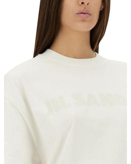 Jil Sander White Logo Print Cotton T Shirt