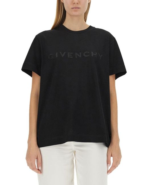 Givenchy Black Rhinestone Logo Cotton T-Shirt