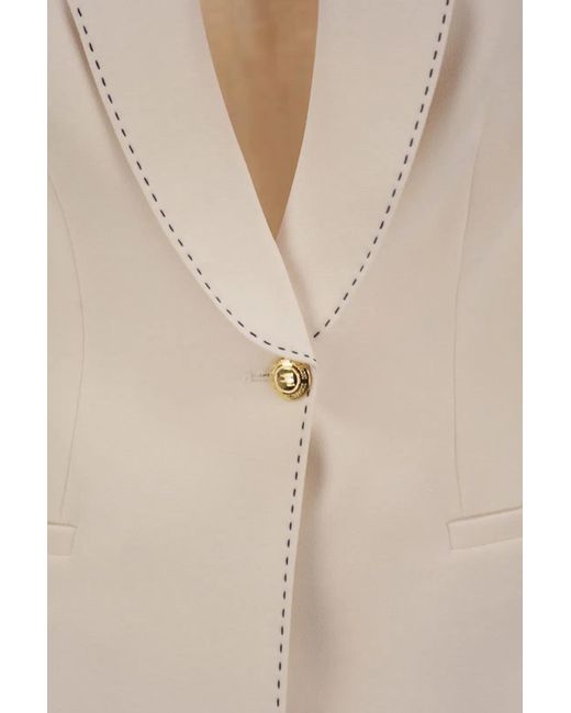 Elisabetta Franchi Natural Crepe Jacket With Contrasting Topstitching