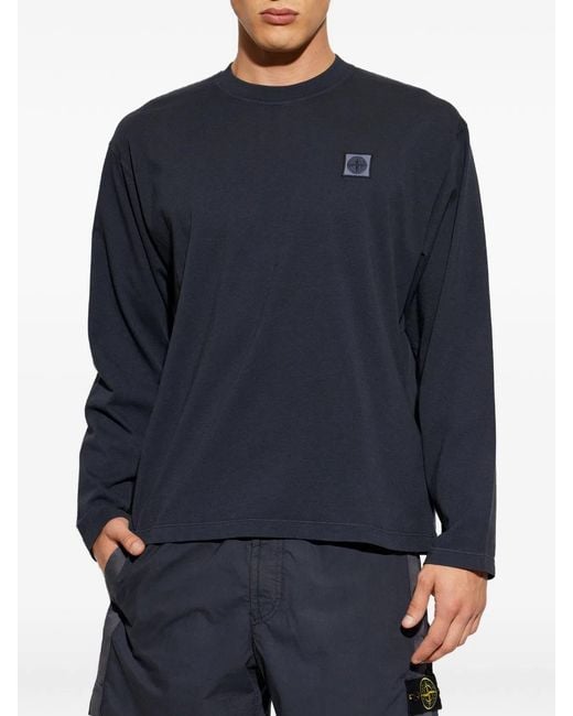 Stone Island Blue Logo-Patch Long-Sleeve T-Shirt for men
