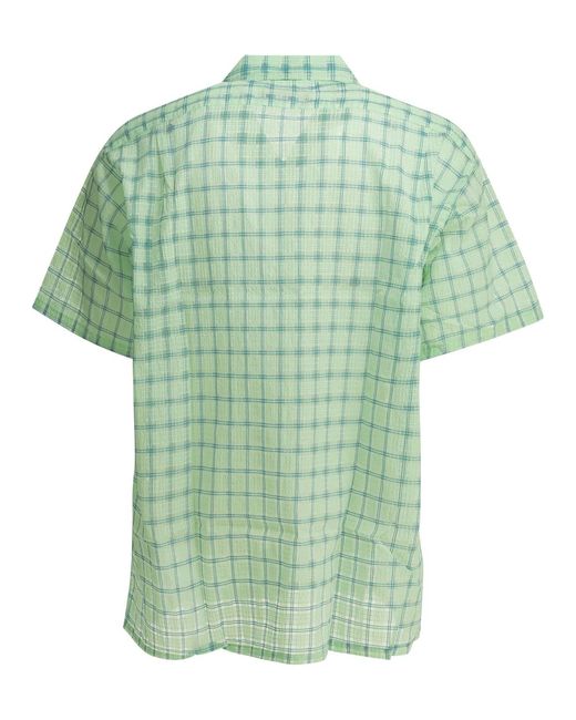 Beams Plus Green "Open Collar Nylon Airy Plaid" Casual Shirt for men