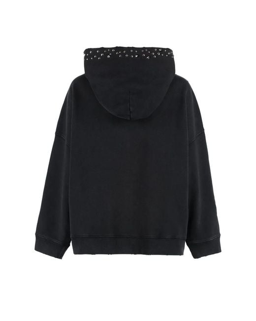 Versace Black Hoodie With Decorative Metal Studs And Vintage Effect
