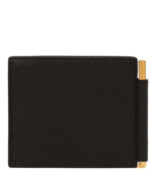 Tom Ford Black Leather T Line Money Clip Wallet for men