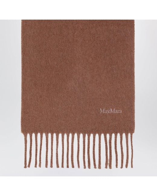 Max Mara Brown Camel Fringed Wool Scarf