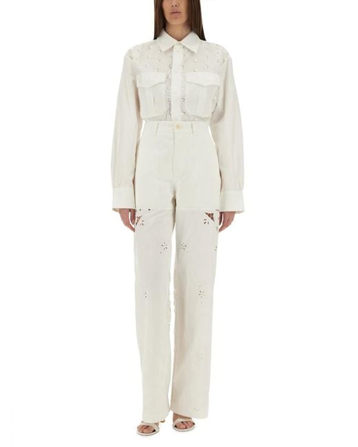 MARINE SERRE Natural Upcycled Linen Pants
