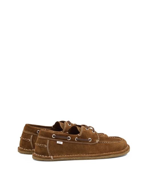 AMI Brown Suede Lace-Up Boat Shoes for men