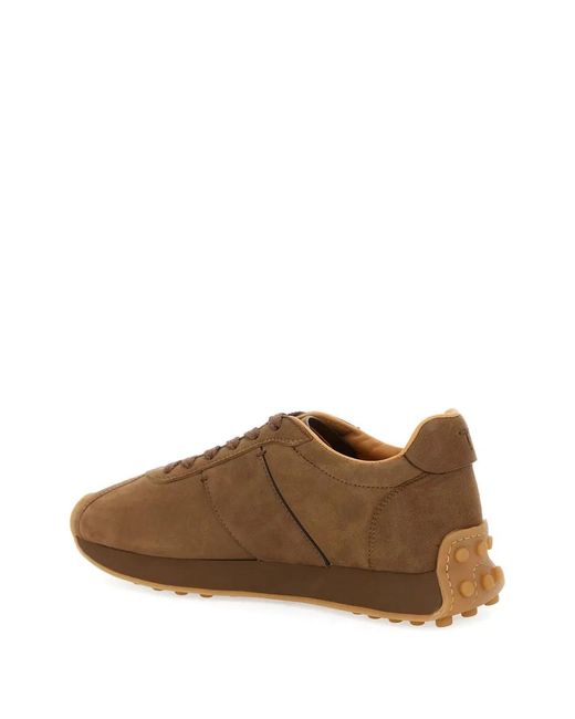 Tod's Brown Logo-Stamp Suede Lace-Up Sneakers