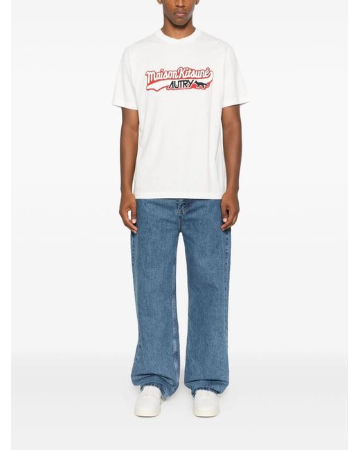 Autry X Maison Kitsune White T-Shirt With Logo