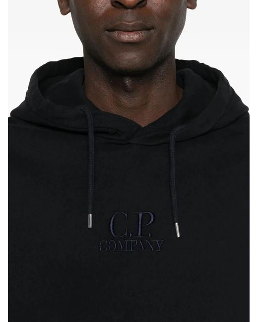 C P Company Black C.P.Company Embroidered-Logo Cotton Hoodie for men