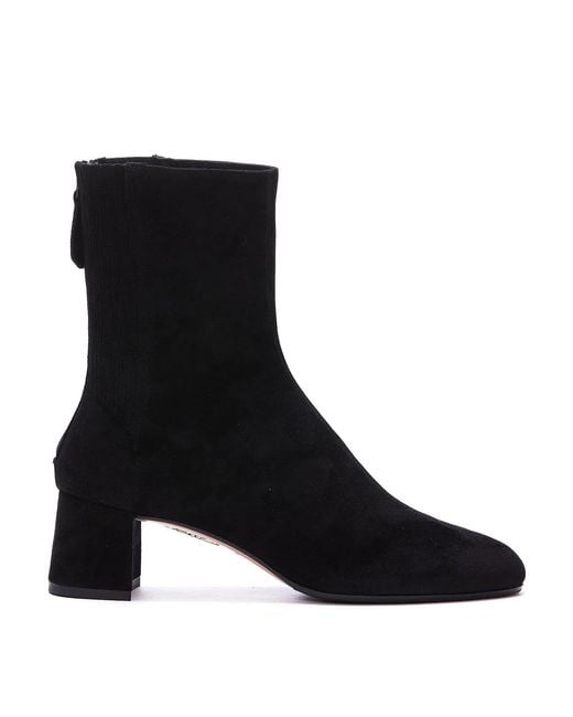 Aquazzura Black Suede Booties With Rear Zip