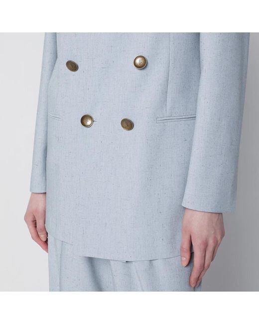 Alberta Ferretti Blue Double-Breasted Tweed Jacket