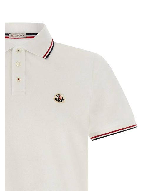Moncler White Tricolor Trim Polo Shirt for men