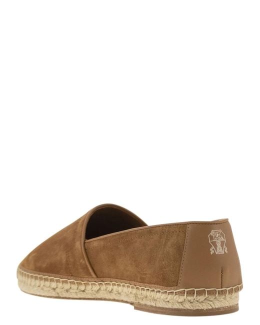 Brunello Cucinelli Brown Washed Suede Espadrilles With Beading for men