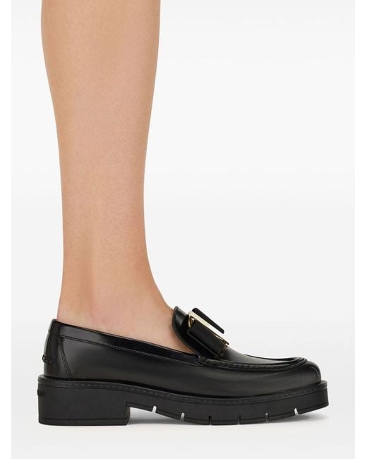 Ferragamo Black Chunky Bow Loafers For