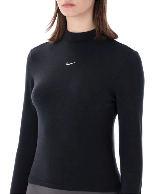 Nike Blue Slim Mock Neck Long Sleeve T-Shirt