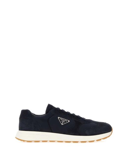 Prada Blue Re-Nylon And Suede Sneakers for men