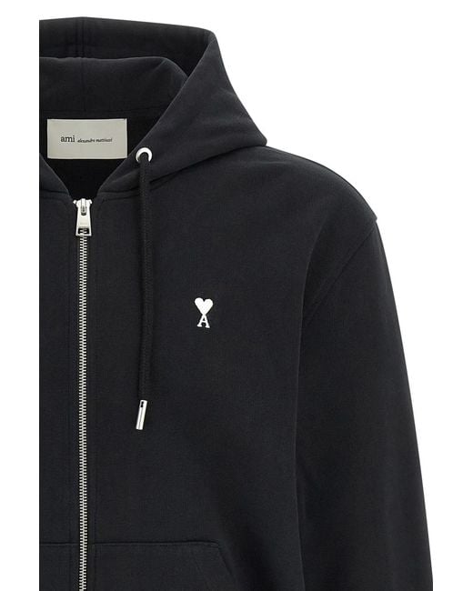 AMI Black Ami De Coeur Cotton Hoodie for men