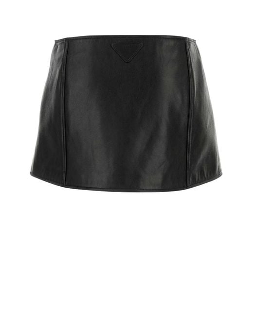 Prada Black Leather Mini Skirt
