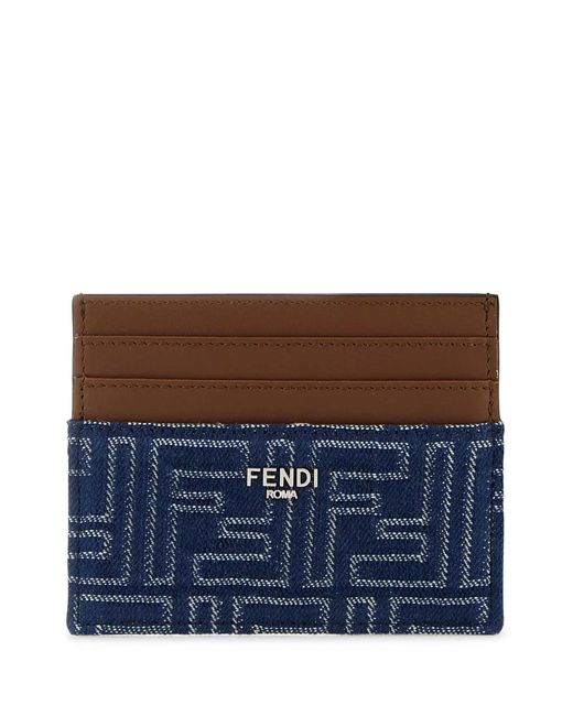 Fendi Blue Embroidered Denim Card Holder for men