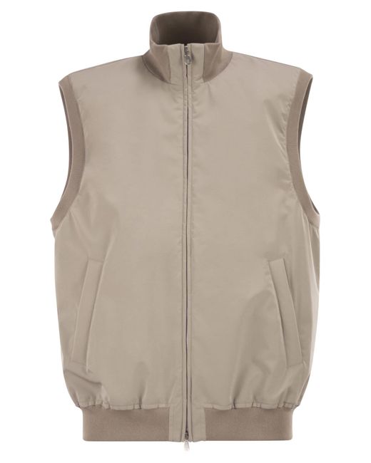 Brunello Cucinelli Brown Membrane Nylon Waistcoat With Thermore Padding for men