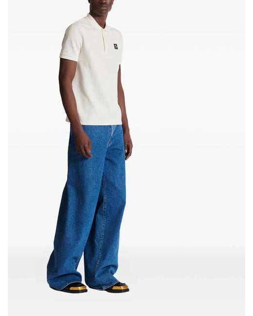Balmain White Cotton Classic Short Polo for men