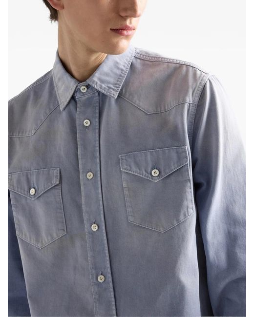 Prada Blue Recycled Polyamide Shirt for men