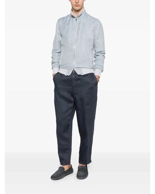 Barba Napoli Blue Linen Virgin Wool Silk Jacket for men