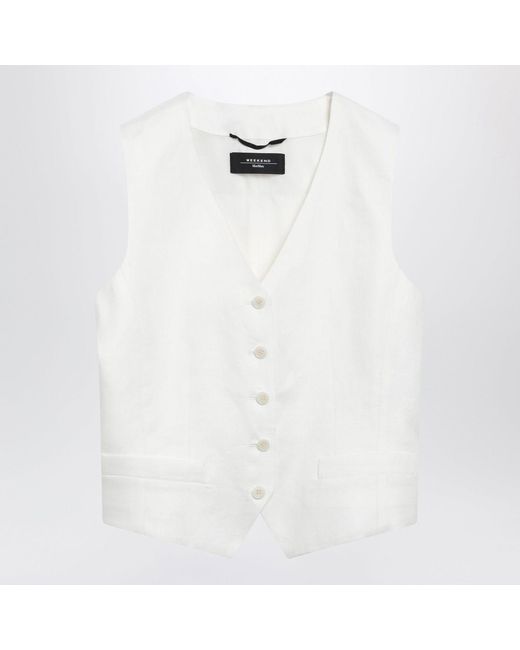 Weekend by Maxmara White Linen Canvas Waistcoat