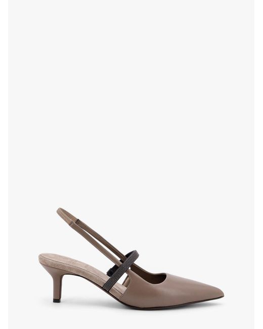 バレエシューズ BRUNELLO CUCINELLI City leather slingback decollete Brunello Cucinelli City Leather Slingback Decollete in White