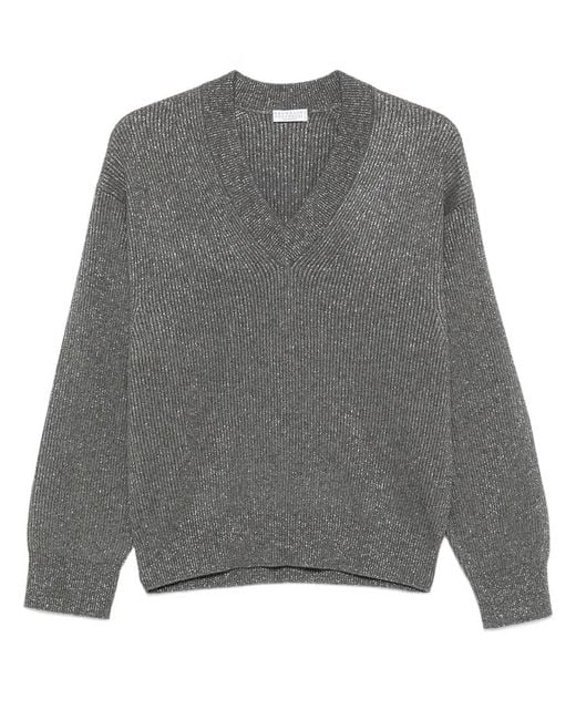Brunello Cucinelli Gray Pullover Con Scollo A V