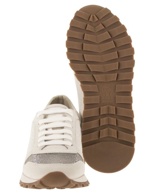Brunello Cucinelli White Leather And Fabric Trainers