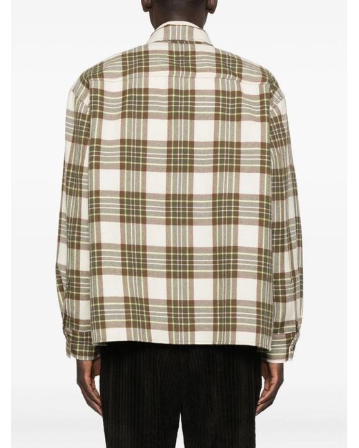 AMI Blue Wool Checked Overshirt for men