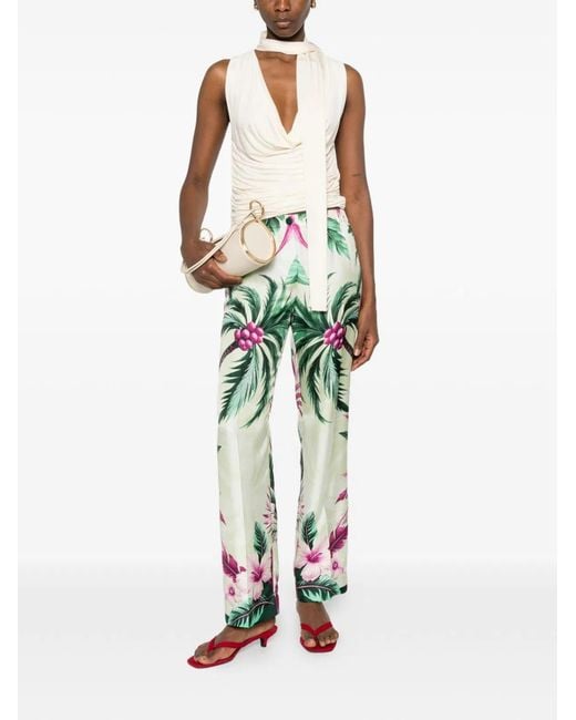 F.R.S For Restless Sleepers White Printed Silk Trousers