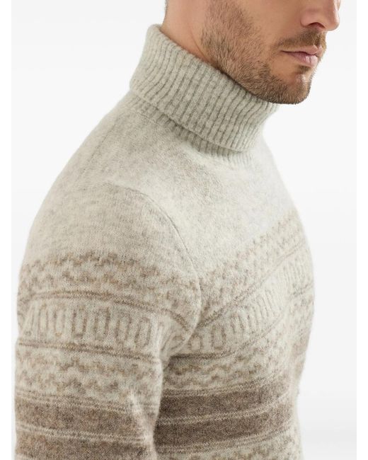 Brunello Cucinelli White Jacquard-Knit Roll-Neck Sweater for men
