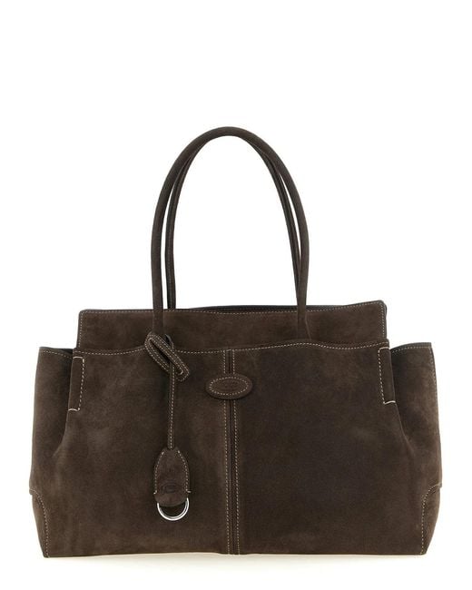Tod's Black Medium Suede Shopping Bag
