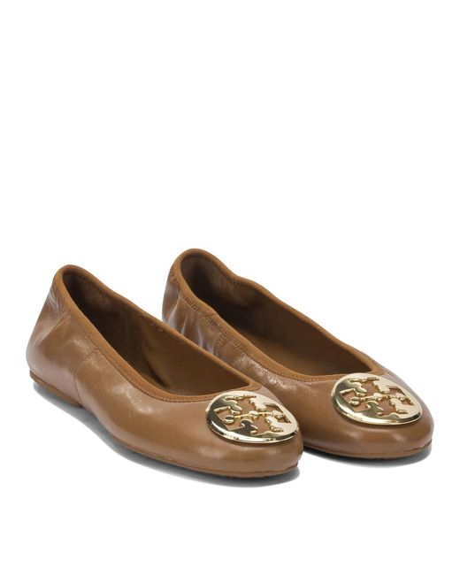 Tory Burch Brown Leather Fabric Ballerinas