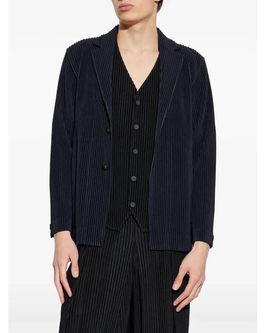 HOMME PLISSÉ Blue Homme Plisse Homme Plisse Issey Miyake Plissé-Effect Notched-Lapel Blazer for men