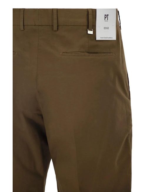 PT Torino Green Stretch Cotton Tailored Trousers for men