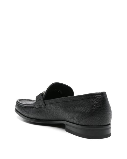 Ferragamo Black Grained Leather Gancini Loafers for men