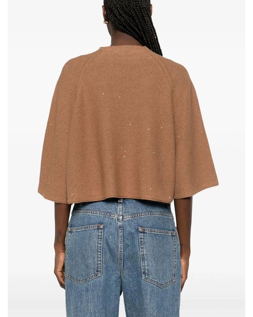 Fabiana Filippi Brown Boxy Cotton And Linen Sweater With Subtle Luminous Accents