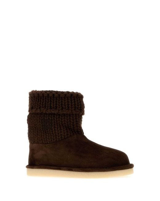 Miu Miu Brown Dark Knit And Suede Ankle Boots
