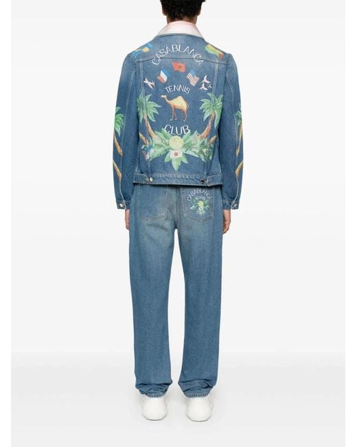 Casablanca Blue Printed And Embroidered Denim Jeans for men