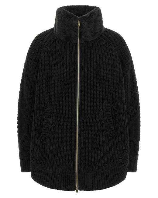 Herno Black Cardigan With Fur Insert