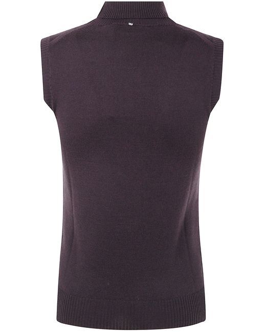 Max Mara Blue Turtle Neck Sleeves Less Woven "Vertigo" Top