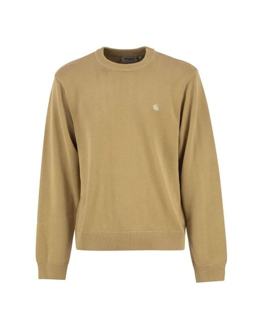 Carhartt Natural Cotton Crew Neck Jumper With Embroidered Logo