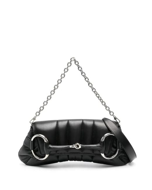 Gucci Black Medium Horsebit Chain Shoulder Bag