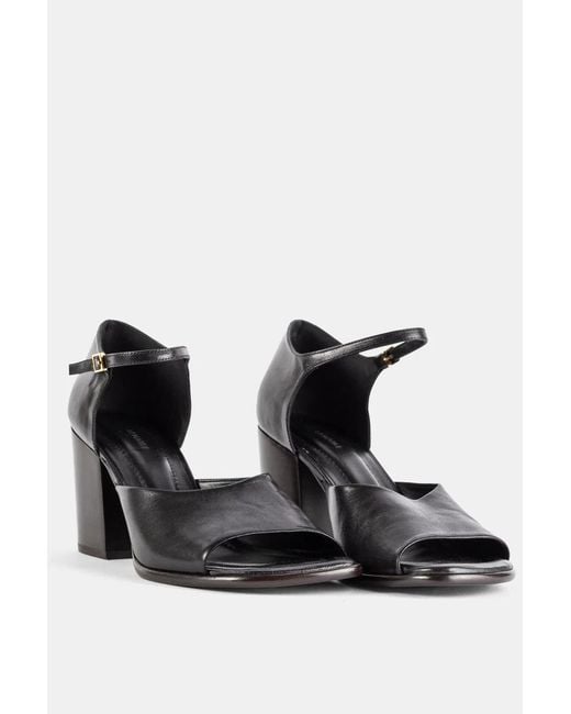 Lemaire White Sandale À Talon Bloc En Cuir Végétal Brillant Square Heeled 80 Noir