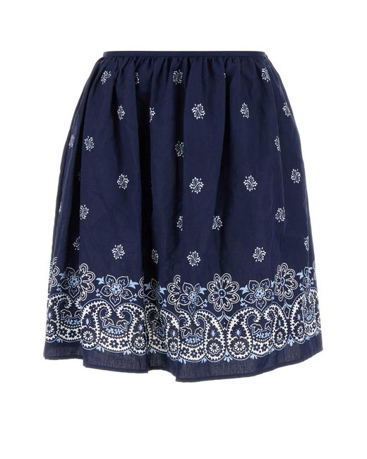 Miu Miu Blue Printed Poplin Skirt