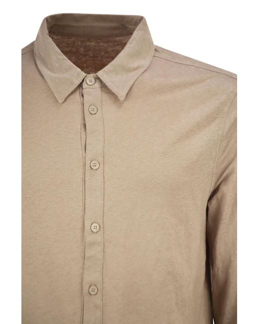 Majestic Natural Stretch Linen Shirt With Front Button Fastening for men