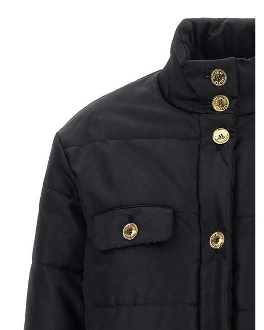 Moschino Black Padded Down Jacket With Logo Button Closure